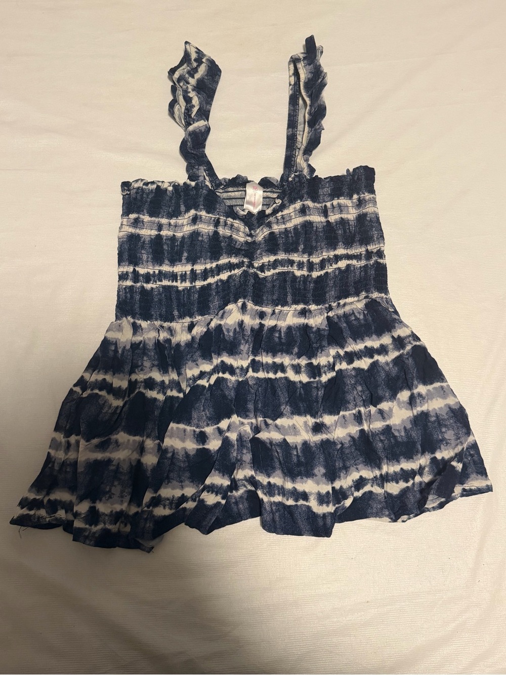 No Boundaries Navy and White Tie-Dye Ruffle Strap Cami